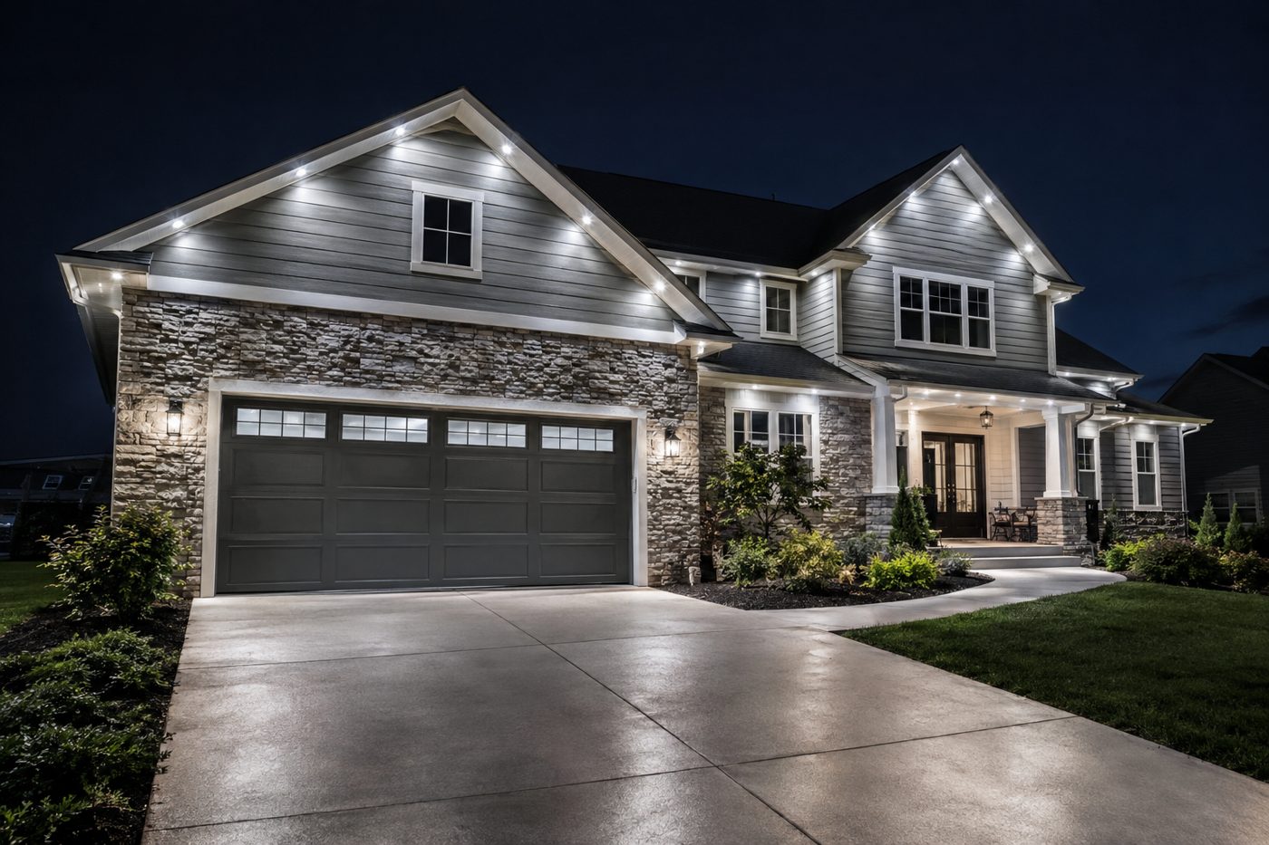 Bright security lighting over a driveway